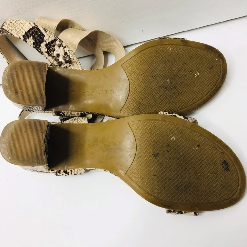 BANDOLINO Snakeskin Print Open Toe Chunky Heel Shoes Size 7M